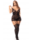 Combinaison grande taille en résille noire - MAL1104XBLK