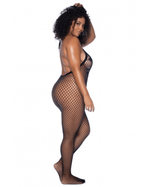 Combinaison grande taille en résille noire - MAL1116XBLK