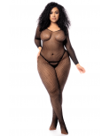 Combinaison grande taille manches longues en résille noire - MAL1102XBLK