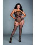 Combinaison bodystocking grande taille résille fantaisie - DG0355XBLK