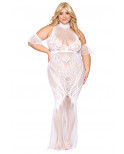 Robe bodystocking, grande taille, en résille t dentelle blanche - DG0490XWHT