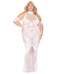 Robe bodystocking, grande taille, en résille t dentelle blanche - DG0490XWHT