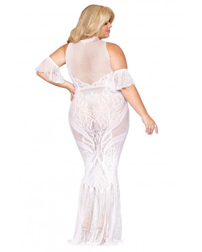 Robe bodystocking, grande taille, en résille t dentelle blanche - DG0490XWHT