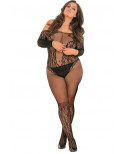 Bodystocking grande taille effet body ouvert à l'entre-jambes et sur les fesses - REN7065X-BLK