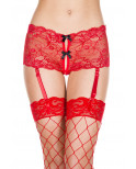 Panty porte jarretelles en dentelle rouge ouvert à l'entrejambe avec jarretelles amovibles - MH7742RED