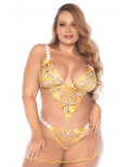 Nuisette grande taille transparente brodée jaune et string - MAL7608XSUBS