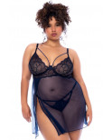 Nuisette grande taille bleu nuit et string - MAL7555XMNBL