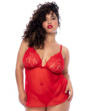Nuisette courte grande taille rouge et string - MAL7562XRD