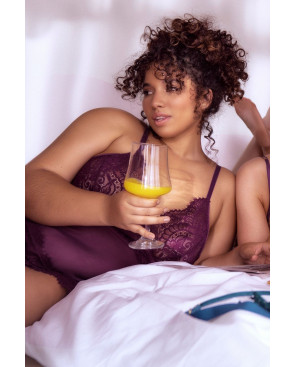 Nuisette en dentelle grande taille bordeaux et string assorti - MAL7554XWINE