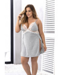 Nuisette en coton grise grande taille fendue sur les côtés et finition dentelle blanche - MAL7313XGREY