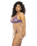 Nuisette grande taille couleur lavande et chair Verona, en dentelle et résille transparente - MAL7540XLLCN