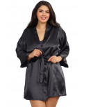 Nuisette grande taille noire avec peignoir satinés - DG3717XBLK