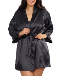 Nuisette grande taille noire avec peignoir satinés - DG3717XBLK