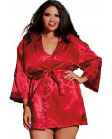 Nuisette grande taille rouge avec peignoir satinés - DG3717XRED