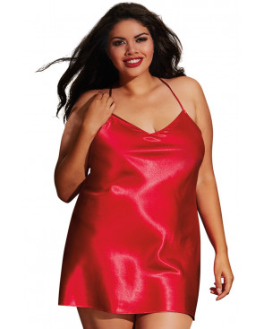 Nuisette grande taille rouge avec peignoir satinés - DG3717XRED