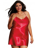 Nuisette grande taille rouge avec peignoir satinés - DG3717XRED