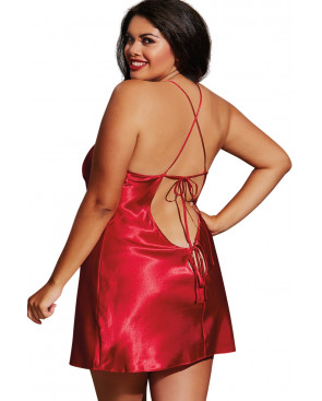 Nuisette grande taille rouge avec peignoir satinés - DG3717XRED
