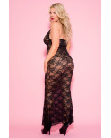 Nuisette grande taille longue noire décolletée dentelle florale - ML53012XBLK