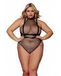 Body en résille, grande taille, avec Harnais simili cuir et chaines - DG13291XBLK