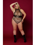 Body en résille, grande taille, avec Harnais simili cuir et chaines - DG13291XBLK