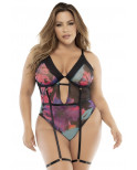 Body noir, grande taille, imprimé fleurs exotiques - MAL8774XPRT