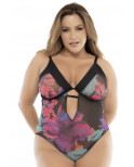 Body noir, grande taille, imprimé fleurs exotiques - MAL8774XPRT