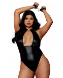Body wetlook noir  grande taille avec menottes, cadenas bijoux et clé bijou inclus - DG12814XBLK