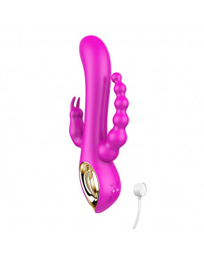 Vibromasseur Rabbit  rose  avec chapelet vibrant - TOZ-024PNK