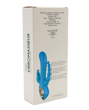 Vibromasseur rabbit  bleu  avec chapelet vibrant - TOZ-024BLU
