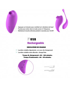 2en1 Stimulateur clitoridien à picots par aspiration avec son œuf vibrant à distance violet - 0-B0009PUR