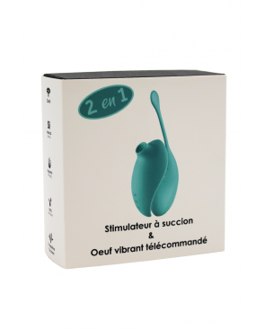 2en1 Stimulateur clitoridien à picots par aspiration avec son œuf vibrant à distance turquoise - 0-B0009TUR