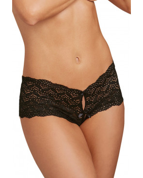 Shorty noir de dentelle ouvert et ajouré sur les fesses forme coeur - DG1442BLK