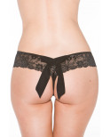 Tanga string noir en dentelle avec noeud arrière - SOH31035BLK
