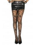 Collant fantaisie noir nylon avec fioritures - MH7129BLK