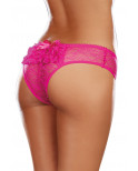 Tanga ouvert rose dentelle avec noeud sur les fesses - DG1300HPK