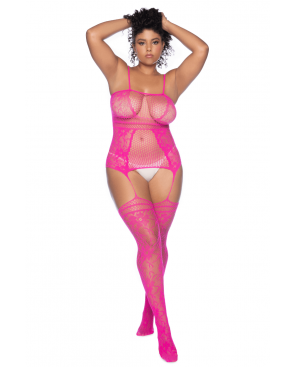 Combinaison grande taille en résille rose - MAL1105XNPK