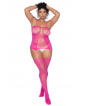 Combinaison grande taille en résille rose - MAL1105XNPK