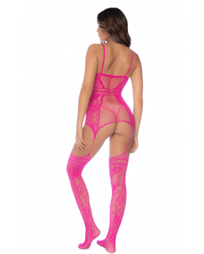 Combinaison en résille rose - MAL1105NPK