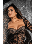 Robe en dentelle transparente à manches longues avec string - MAL40022BLK