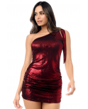 Mini-robe sexy asymétrique scintillante avec fronces - MAL40017SHRD