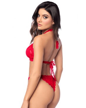 Ensemble sexy 2 pièces en dentelle romantique avec haut et string assorti - MAL8971RED