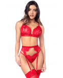Ensemble sexy 3 pièces peek-a-boo en dentelle avec string et porte-jarretelles - MAL8970RED Ensemble sexy 3 pièces peek-a-boo en dentelle avec string et porte-jarretelles - MAL8970RED