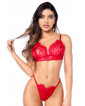 Ensemble sexy 3 pièces peek-a-boo en dentelle avec string et porte-jarretelles - MAL8970RED Ensemble sexy 3 pièces peek-a-boo en dentelle avec string et porte-jarretelles - MAL8970RED