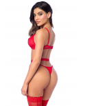Ensemble sexy 3 pièces peek-a-boo en dentelle avec string et porte-jarretelles - MAL8970RED Ensemble sexy 3 pièces peek-a-boo en dentelle avec string et porte-jarretelles - MAL8970RED