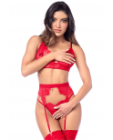 Ensemble sexy 3 pièces peek-a-boo en dentelle avec string et porte-jarretelles - MAL8970RED Ensemble sexy 3 pièces peek-a-boo en dentelle avec string et porte-jarretelles - MAL8970RED
