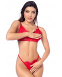 Ensemble sexy 3 pièces peek-a-boo en dentelle avec string et porte-jarretelles - MAL8970RED Ensemble sexy 3 pièces peek-a-boo en dentelle avec string et porte-jarretelles - MAL8970RED