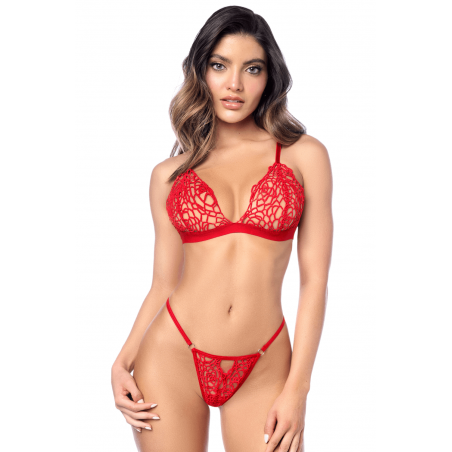 Ensemble sexy 2 pièces en crochet tricoté avec haut ajustable et string - MAL8966RED