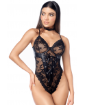 Body sexy en dentelle avec laçage avant et tour de cou - MAL8958BLK