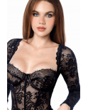 Body sexy manches longues en dentelle gothique et détails effet cuir - MAL8957BLK