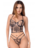 Ensemble 2 pièces bustier à armatures en résille transparente et string - MAL8955NUBK